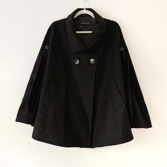 Zara Jackets & Coats Zara Black Wool Blend Oversized Button Cape